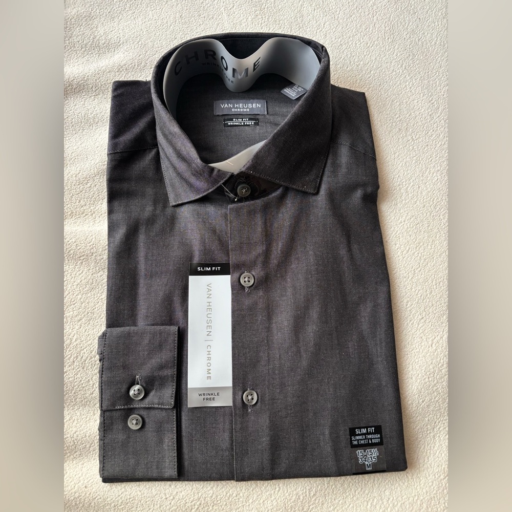 Van Heusen Men's Charcoal Slim Fit Dress Shirt